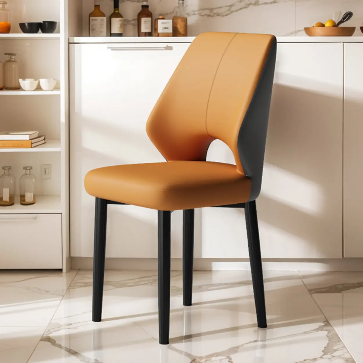 Glam Leather Upholstered Open Back Ergonomic Dining Chairs Image - 7