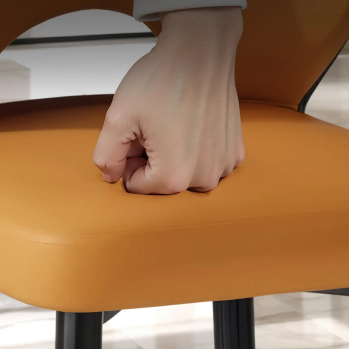 Glam Leather Upholstered Open Back Ergonomic Dining Chairs Image - 8