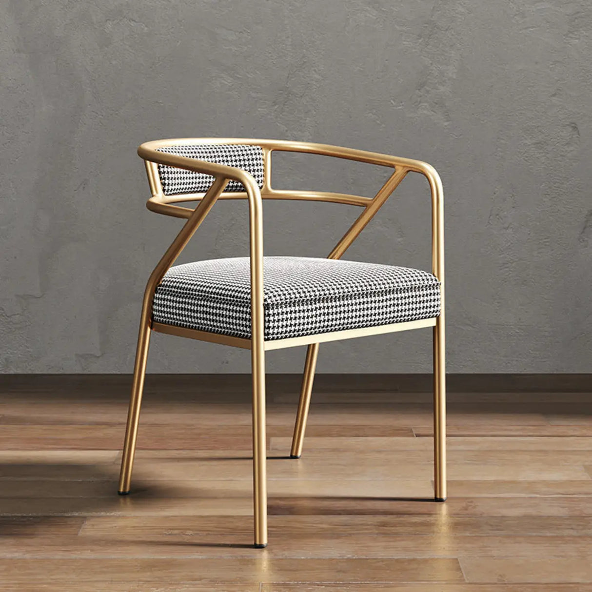 Glam Metal Armchair Cotton Cushion Dining Chair Gray Image - 11