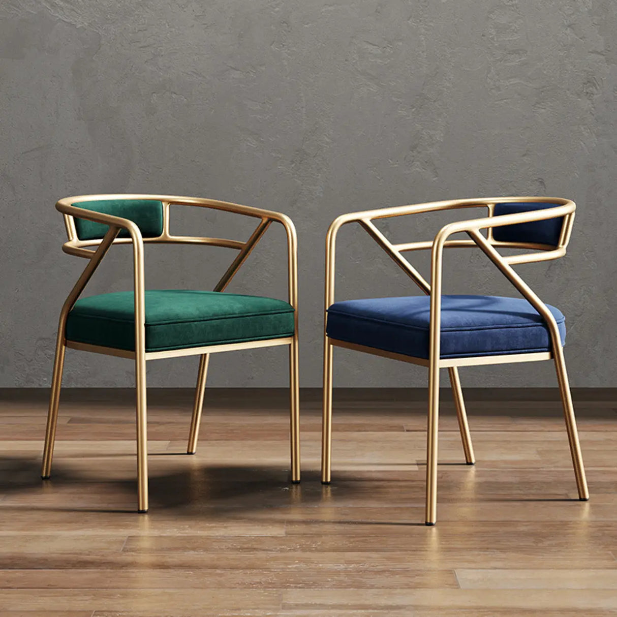 Glam Metal Armchair Cotton Cushion Dining Chair Gray Image - 2