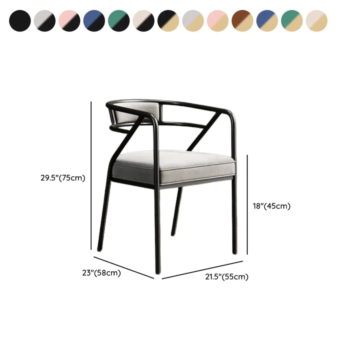 Glam Metal Armchair Cotton Cushion Dining Chair Gray