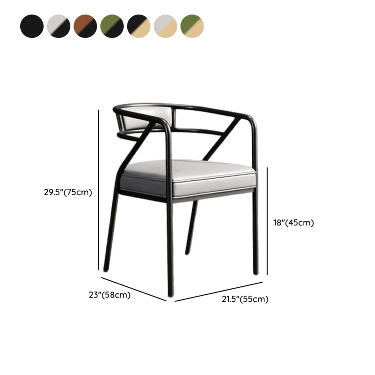 Glam Metal Armchair Cotton Cushion Dining Chair Gray Image - 35