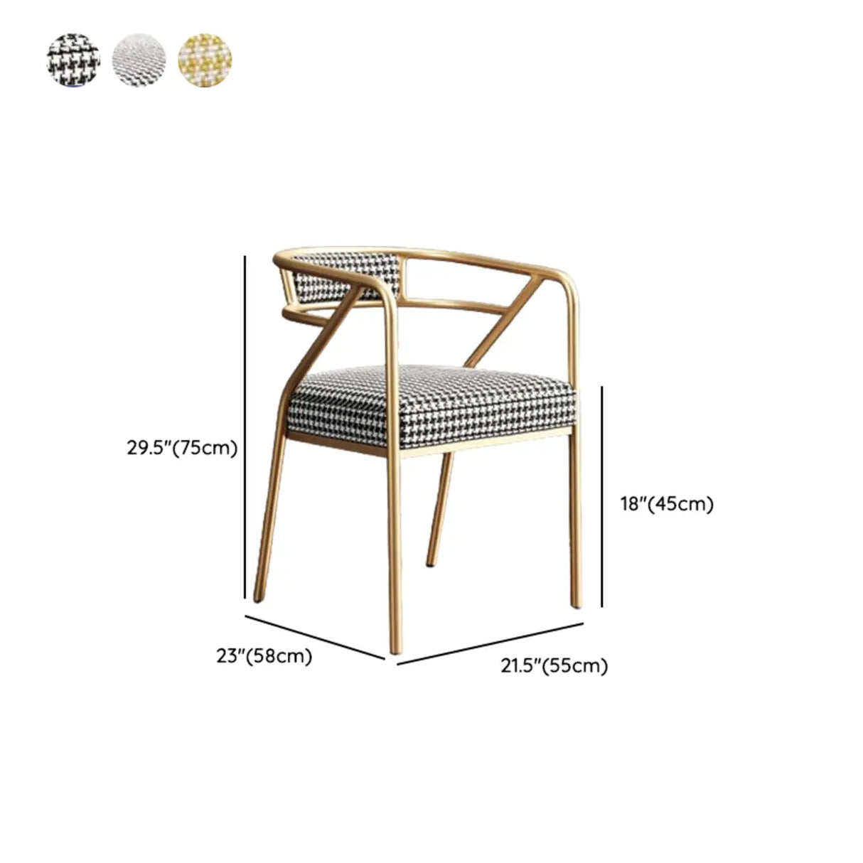 Glam Metal Armchair Cotton Cushion Dining Chair Gray Image - 36