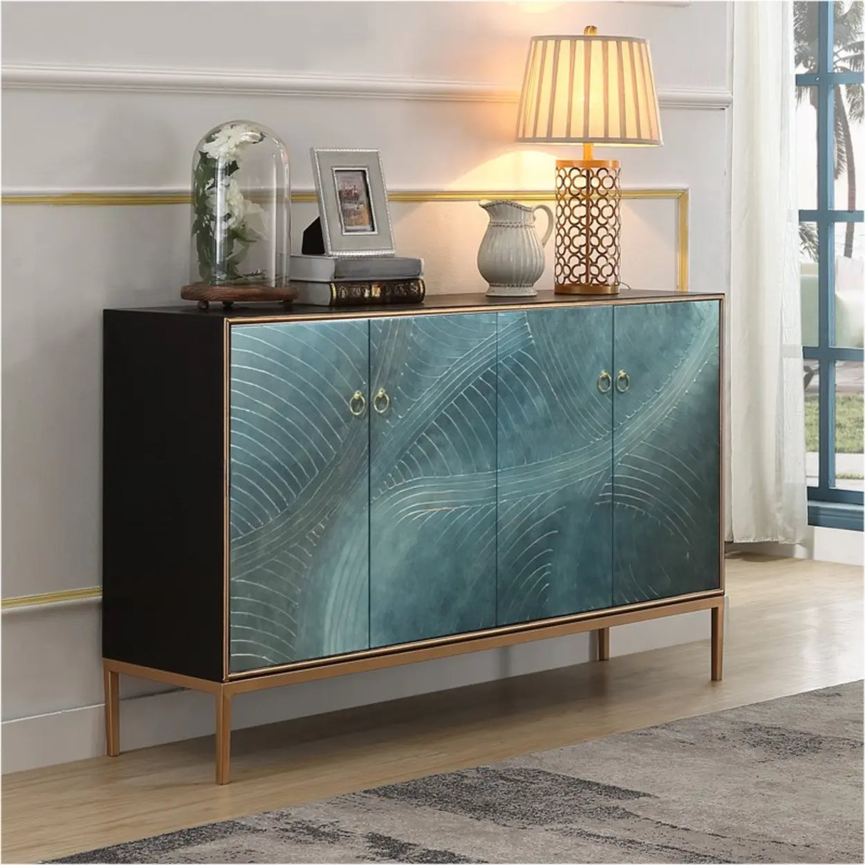 Glam Metal Legs Storage Wood Cabinet Console Table Image - 12