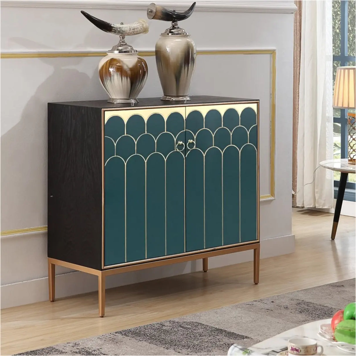 Glam Metal Legs Storage Wood Cabinet Console Table Image - 13