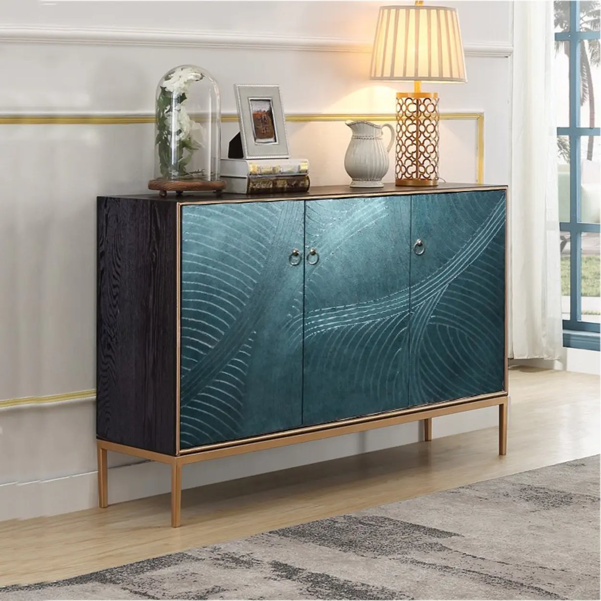 Glam Metal Legs Storage Wood Cabinet Console Table Image - 14