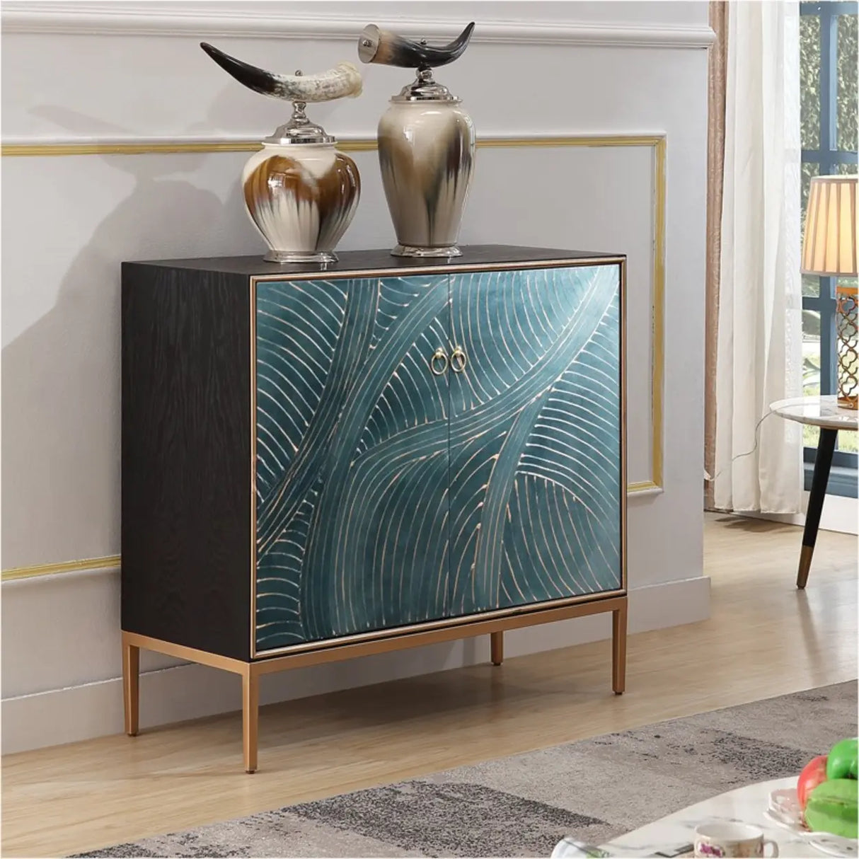 Glam Metal Legs Storage Wood Cabinet Console Table Image - 16