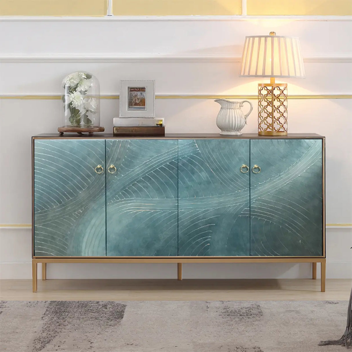 Glam Metal Legs Storage Wood Cabinet Console Table Image - 18