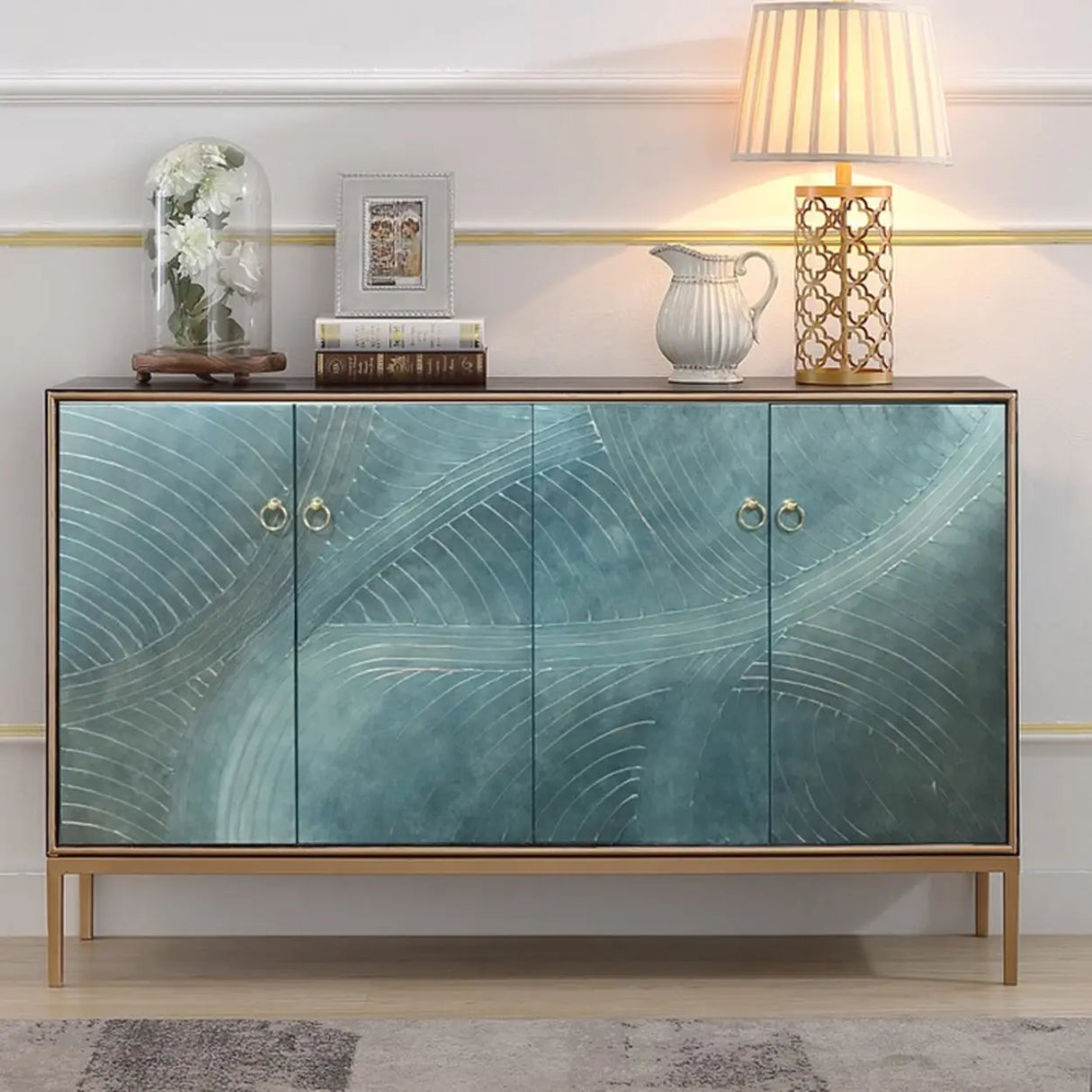 Glam Metal Legs Storage Wood Cabinet Console Table Image - 1