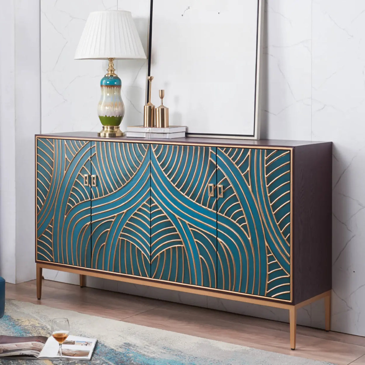 Glam Metal Legs Storage Wood Cabinet Console Table Image - 21