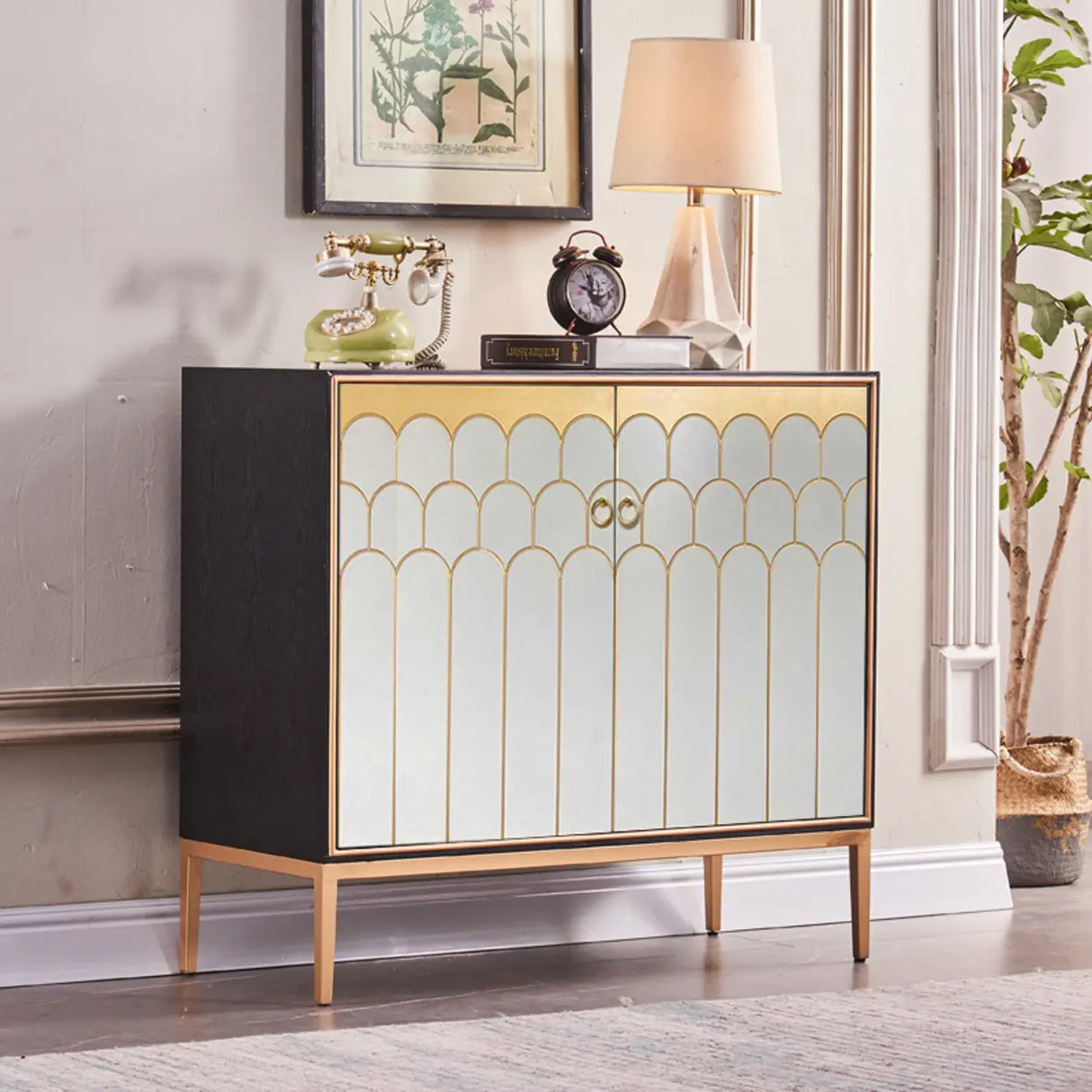 Glam Metal Legs Storage Wood Cabinet Console Table Image - 2