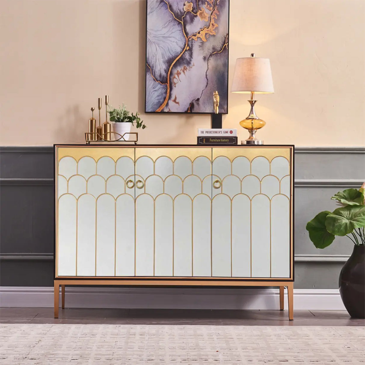 Glam Metal Legs Storage Wood Cabinet Console Table Image - 3