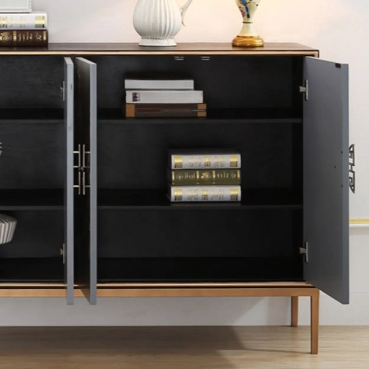 Glam Metal Legs Storage Wood Cabinet Console Table Image - 4