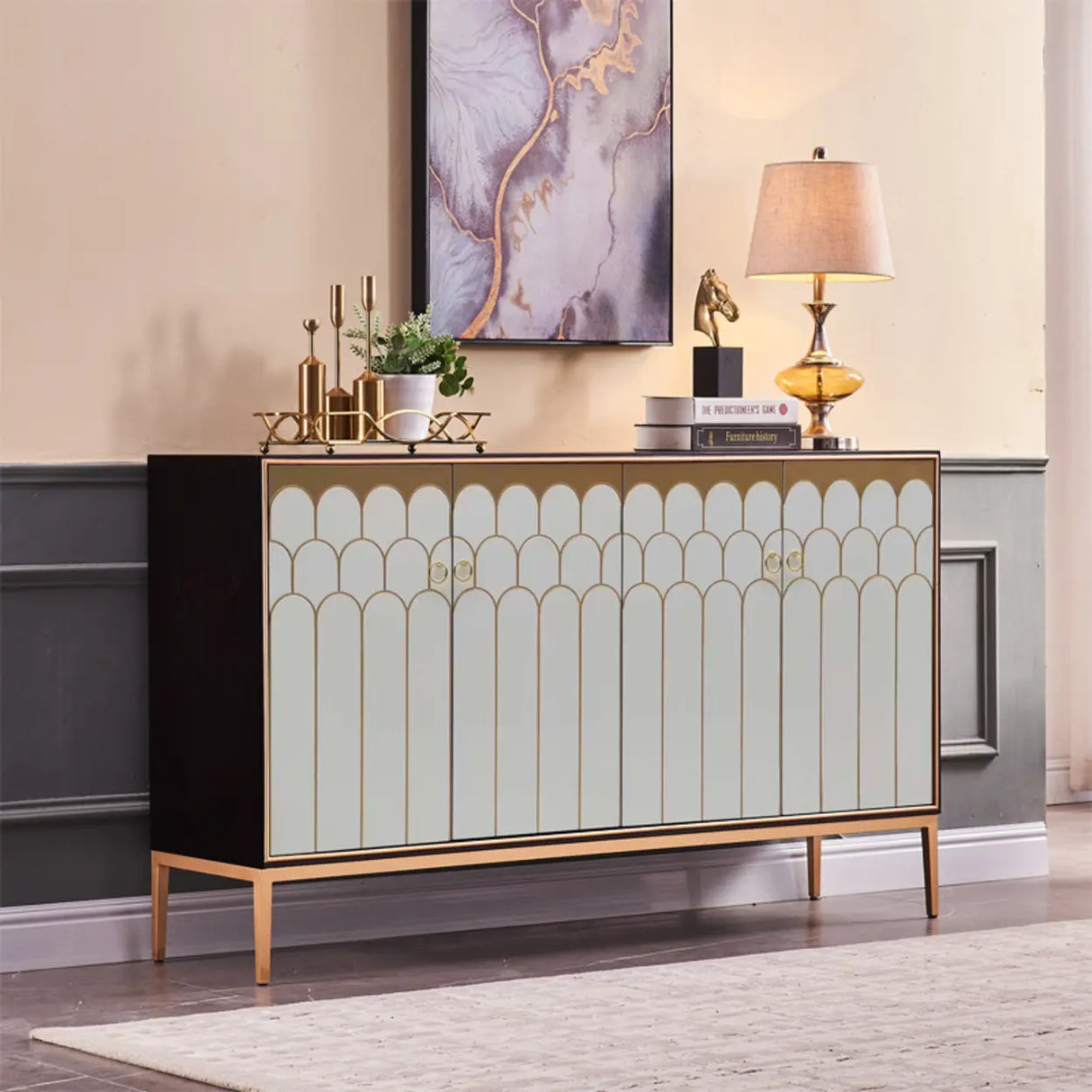 Glam Metal Legs Storage Wood Cabinet Console Table Image - 5