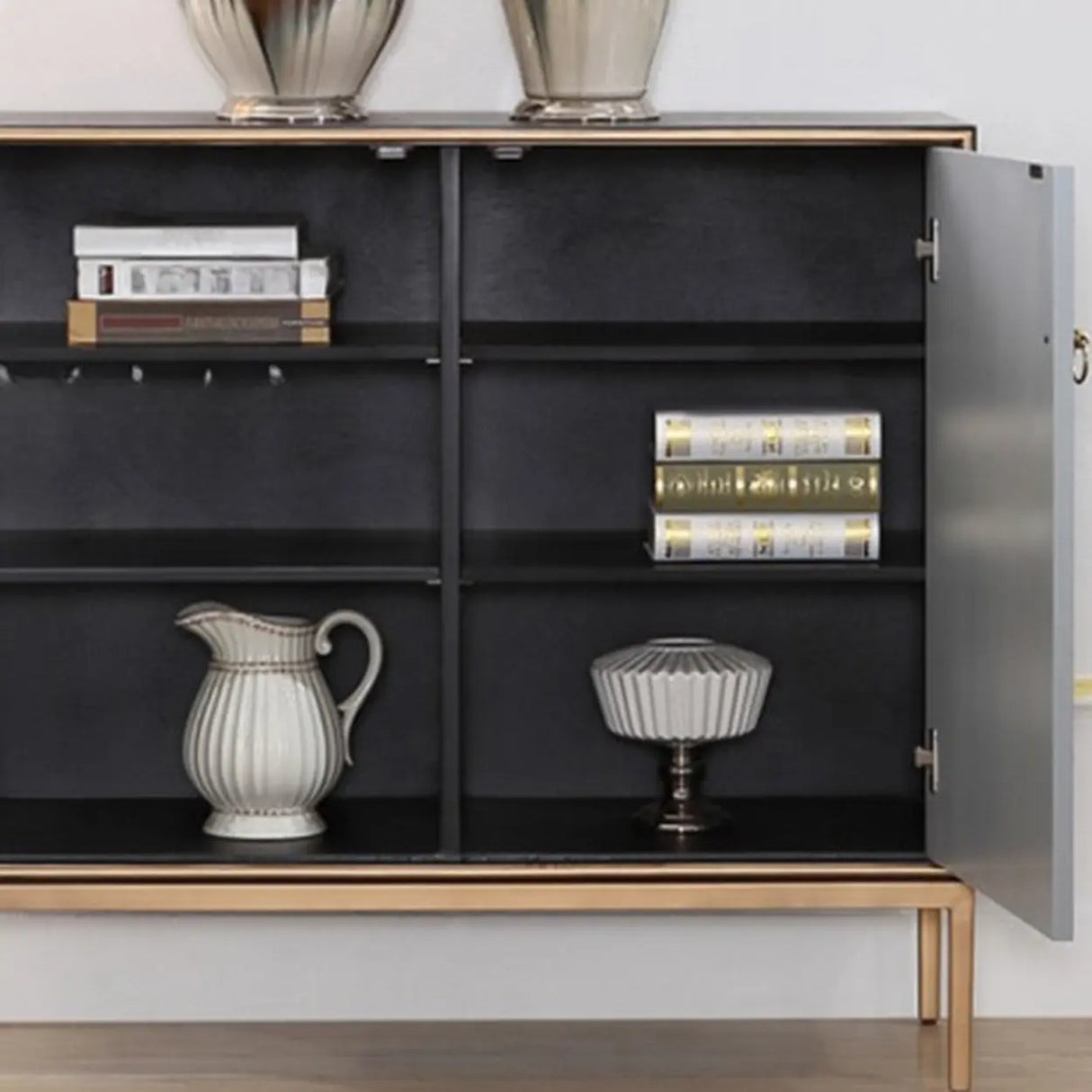 Glam Metal Legs Storage Wood Cabinet Console Table Image - 6