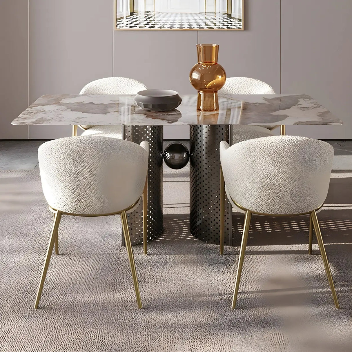 Glam Metal Low Back Upholstered Armrest Dining Chair Image - 14