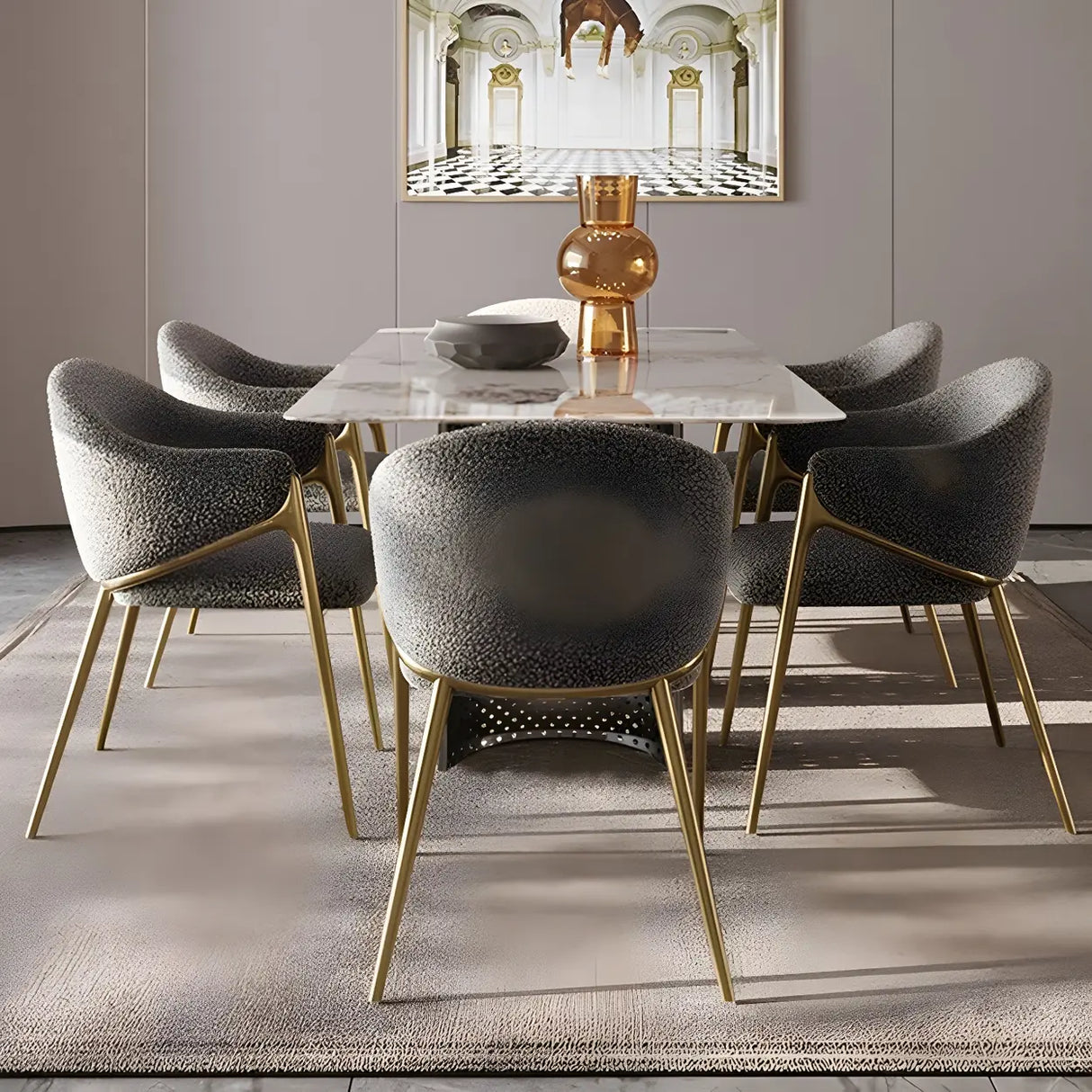 Glam Metal Low Back Upholstered Armrest Dining Chair Image - 15