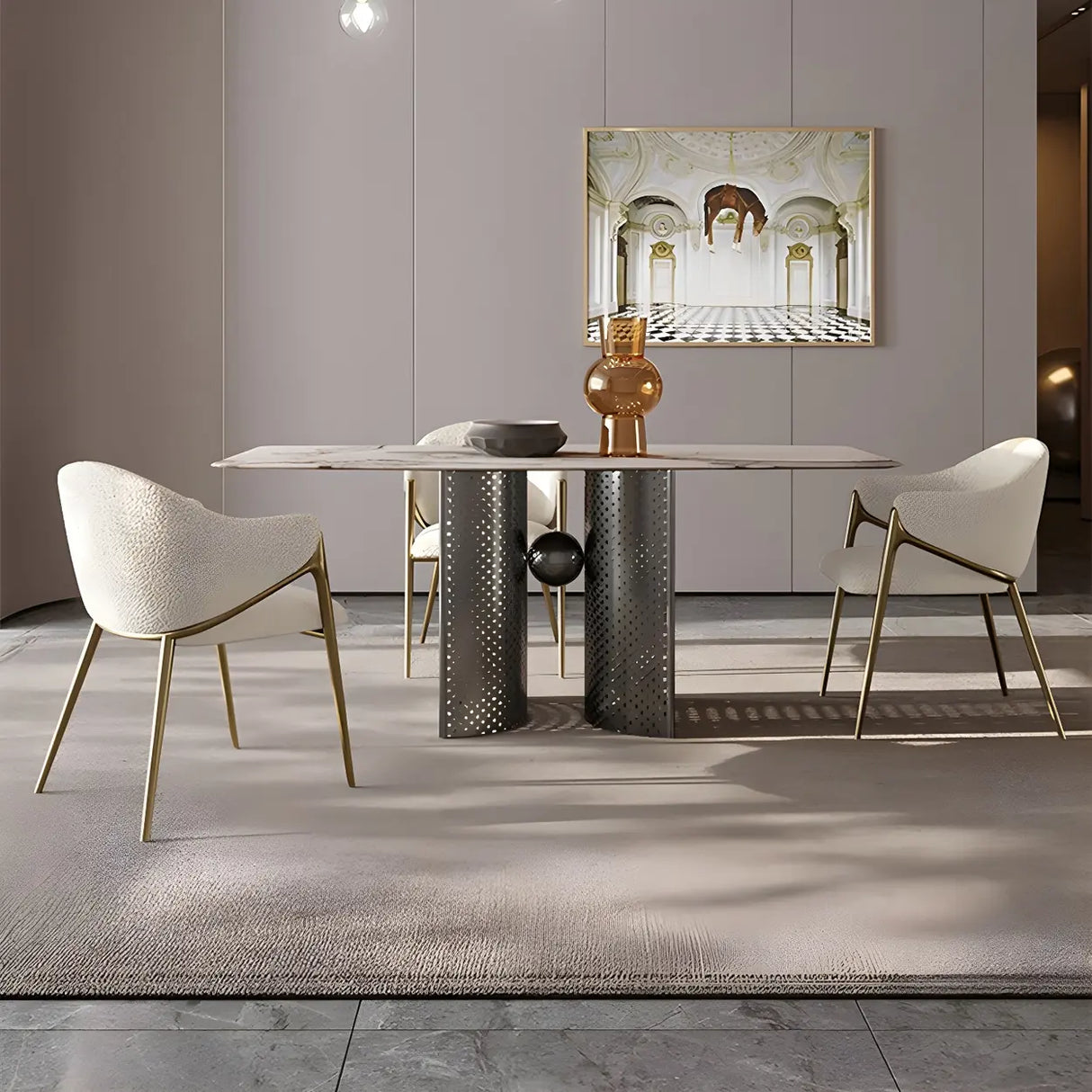 Glam Metal Low Back Upholstered Armrest Dining Chair Image - 19