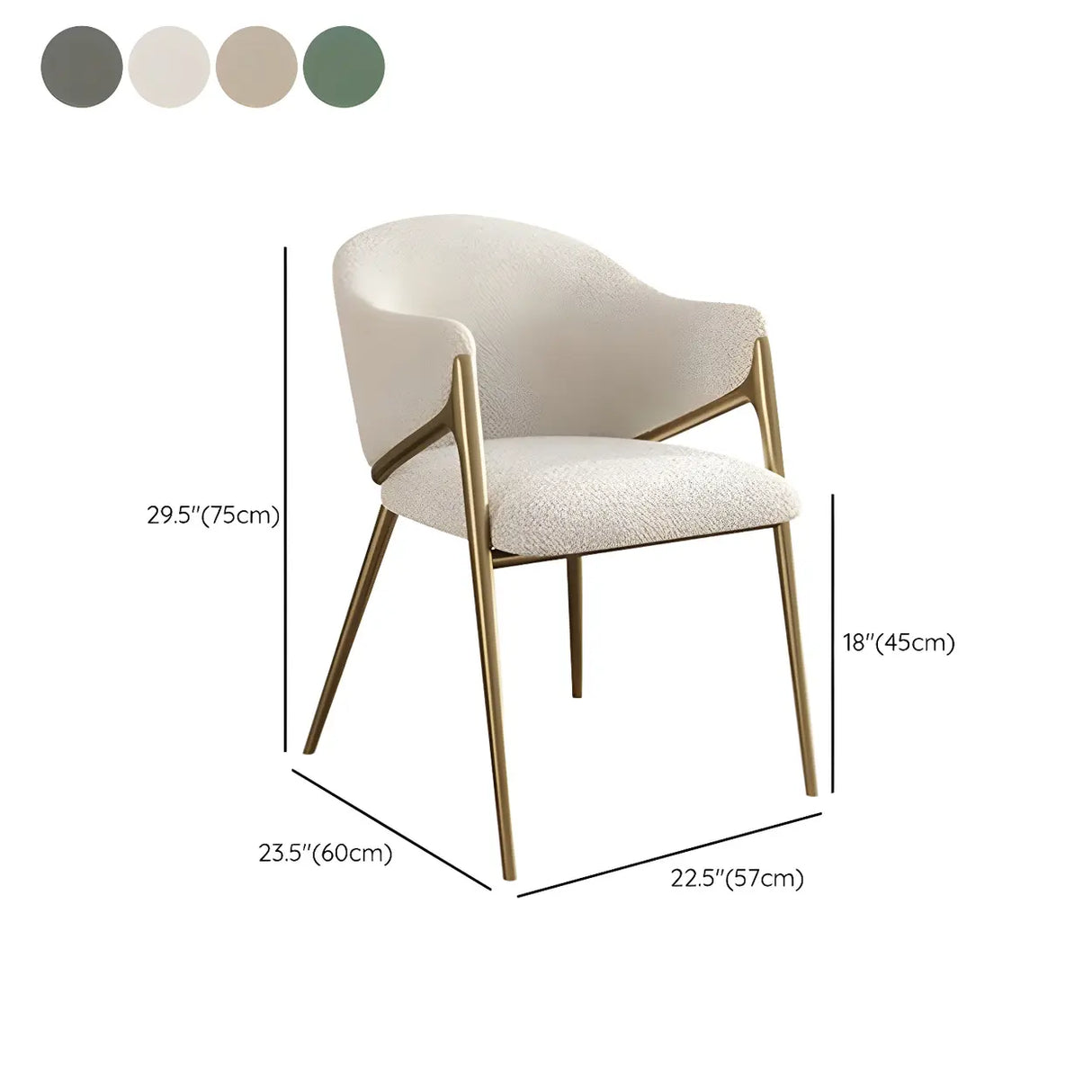 Glam Metal Low Back Upholstered Armrest Dining Chair