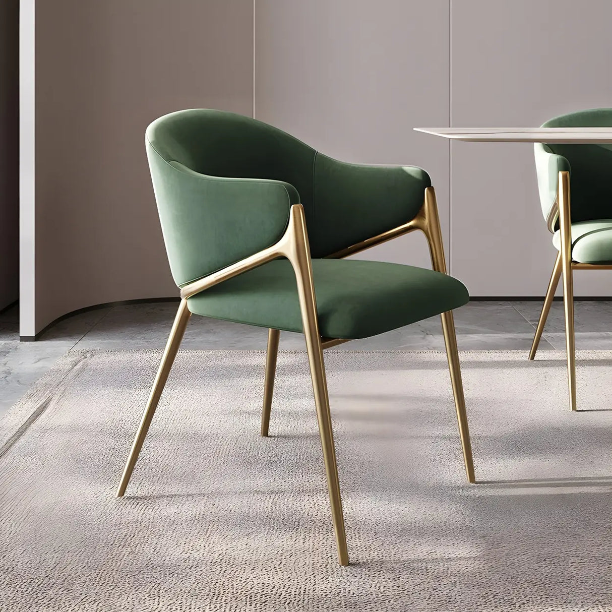 Glam Metal Low Back Upholstered Armrest Dining Chair Image - 7