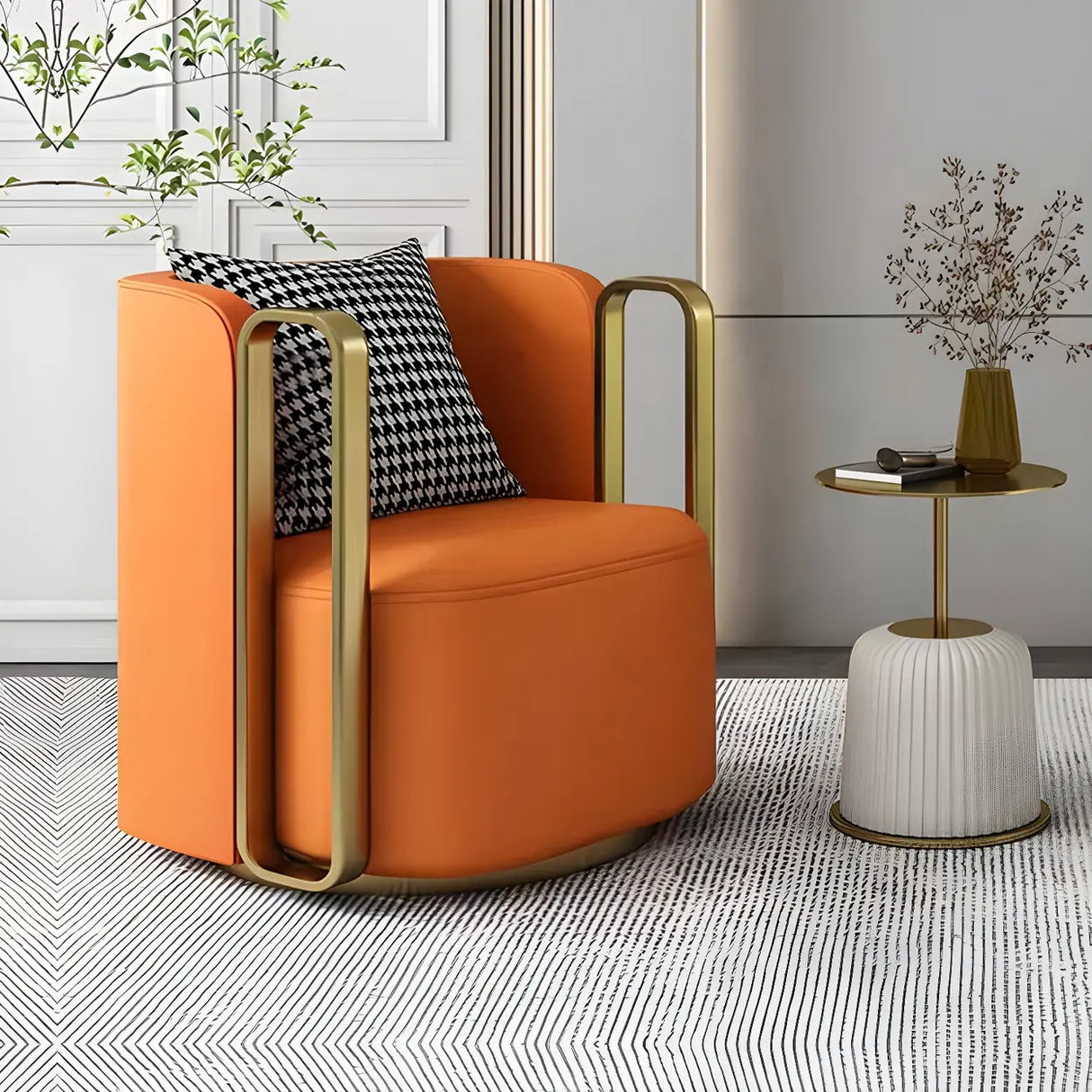 Glam Microfiber Leather Arm Chair with Pillow Back Image - 29