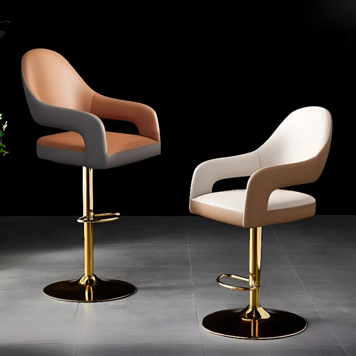 Glam Modern Adjustable Swivel Bucket Gold Pedestal Bar Stool Image - 1