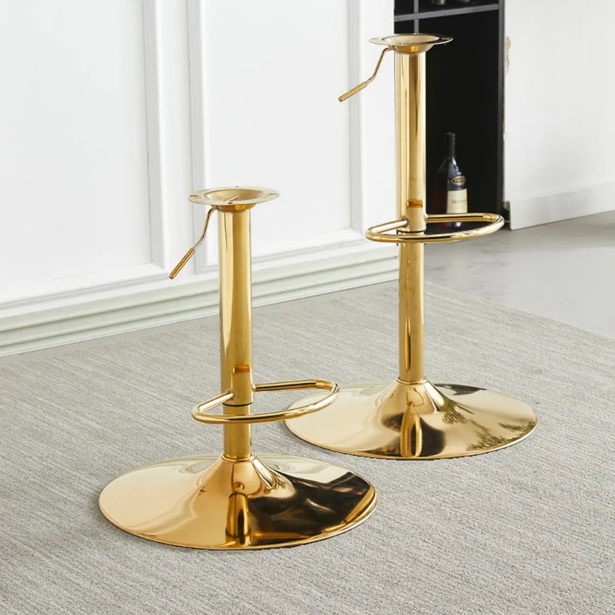Glam Modern Adjustable Swivel Bucket Gold Pedestal Bar Stool Image - 10