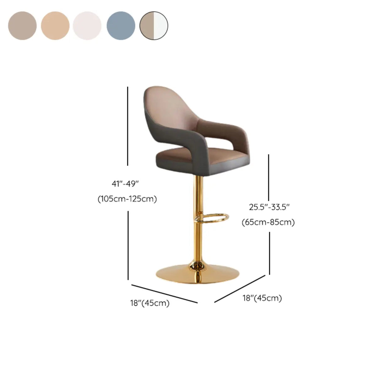 Glam Modern Adjustable Swivel Bucket Gold Pedestal Bar Stool