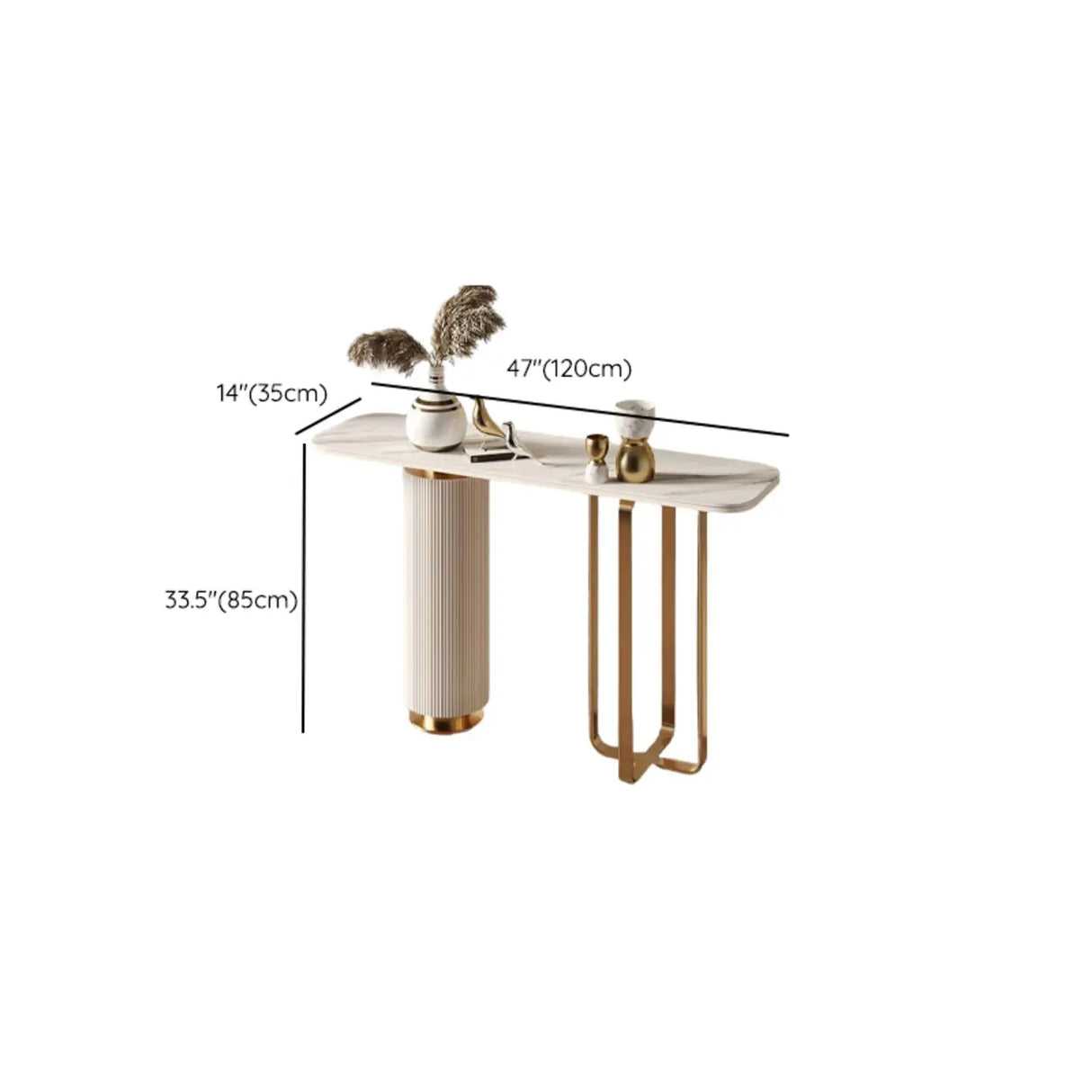 Glam Modern Gold Pedestal Entryway Rectangular Console Table Image - 7
