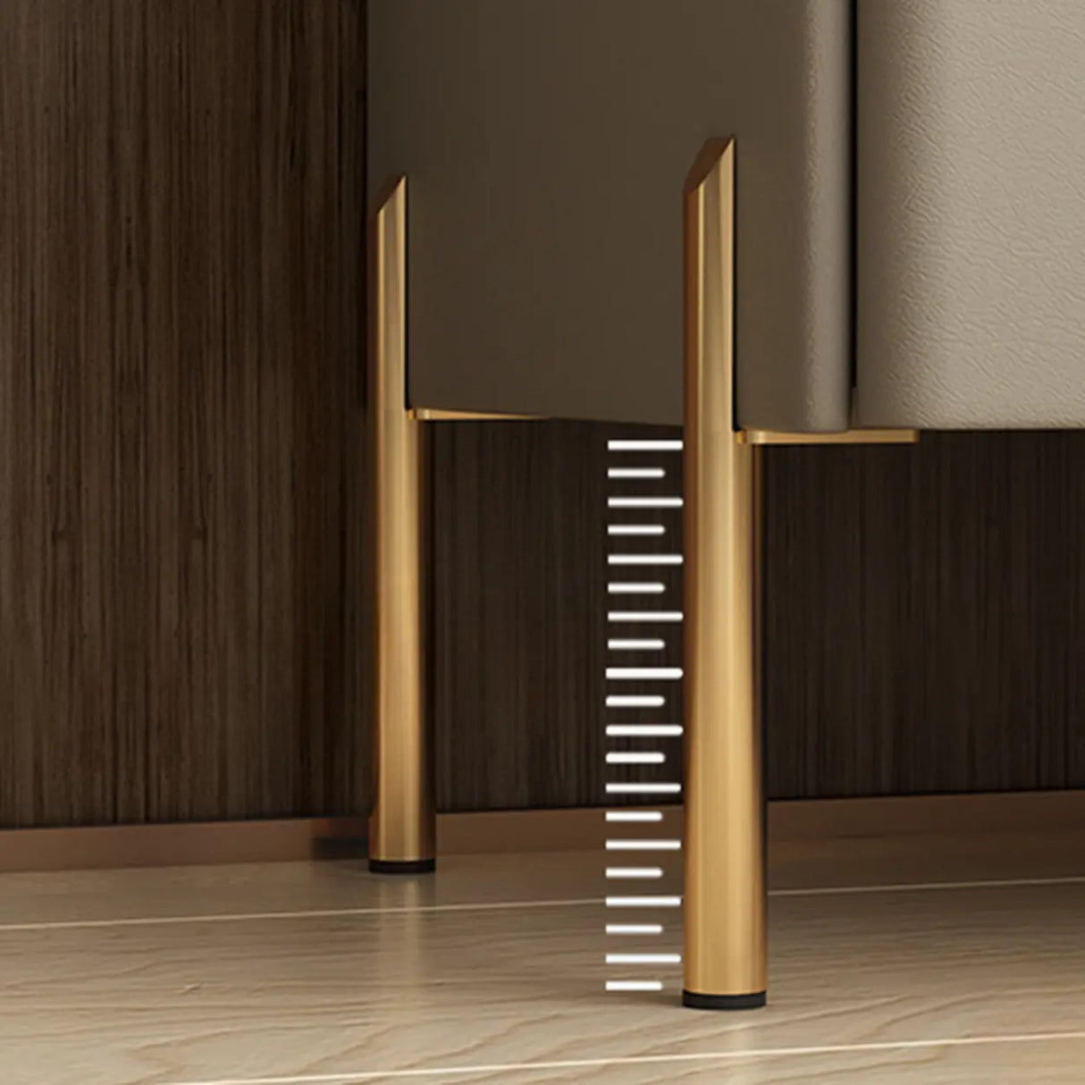 Glam Modern Khaki Nightstand with Gold Legs and Drawers Image - 10