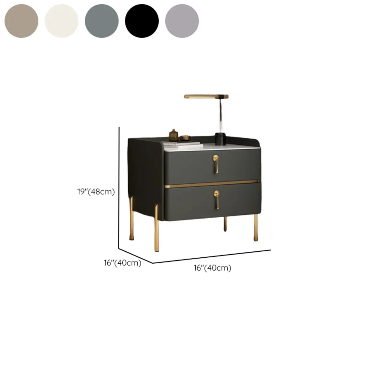 Glam Modern Khaki Nightstand with Gold Legs and Drawers Image - 17