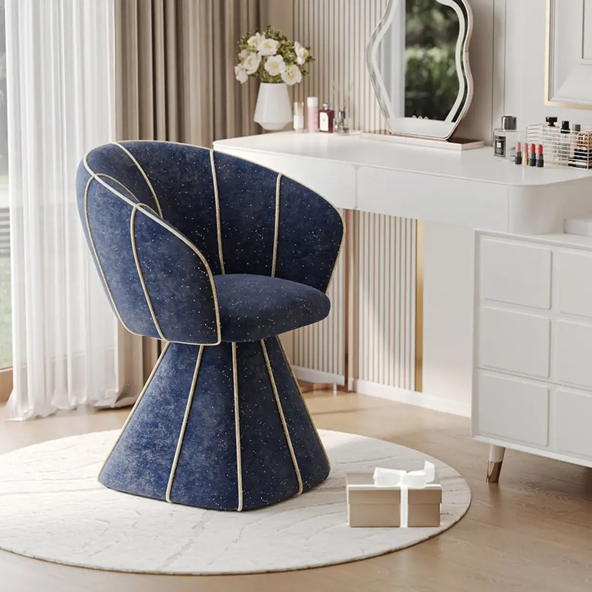 Glam Modern Sherpa Upholstered Barrel Low Back Accent Chair Image - 8