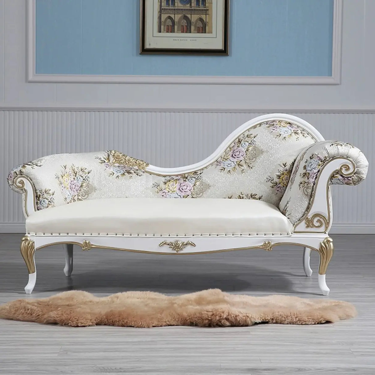 Glam One Arm Floral Curved Velvet Relaxing Chaise Lounge Image - 11