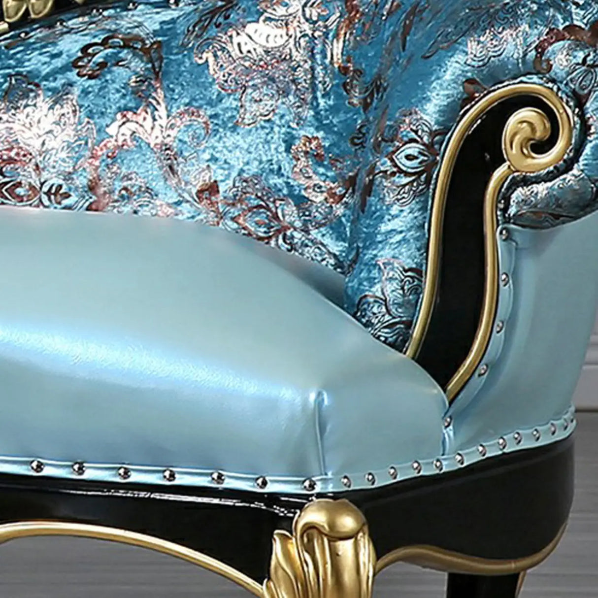 Glam One Arm Floral Curved Velvet Relaxing Chaise Lounge Image - 12