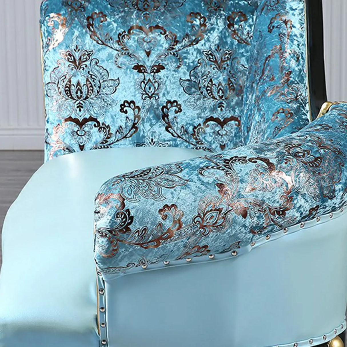 Glam One Arm Floral Curved Velvet Relaxing Chaise Lounge Image - 13