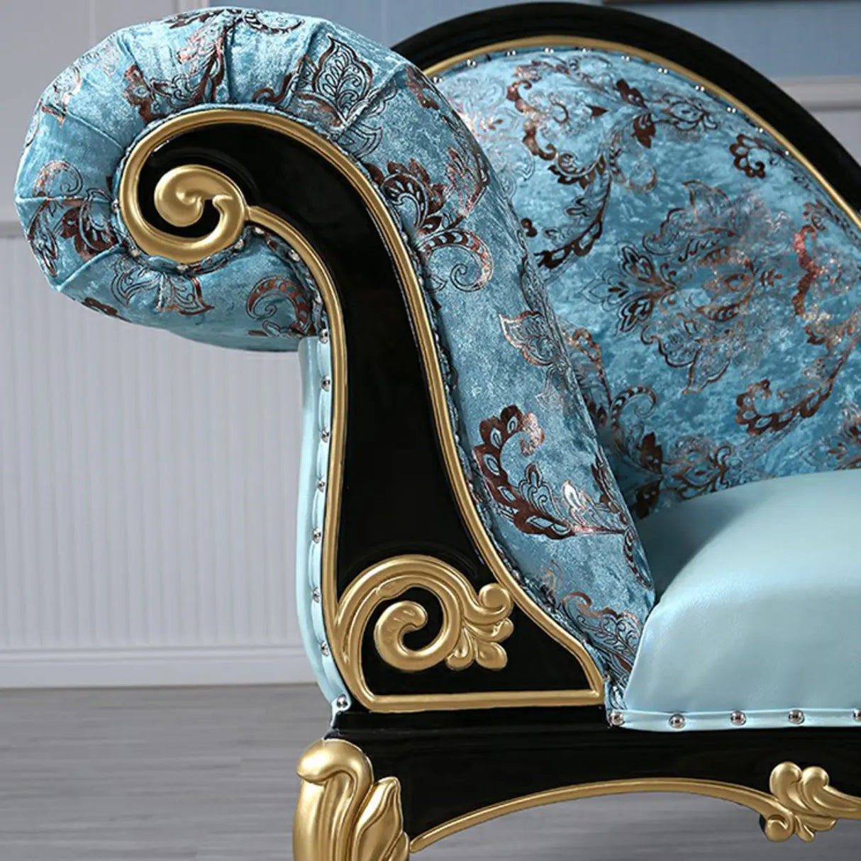 Glam One Arm Floral Curved Velvet Relaxing Chaise Lounge Image - 14