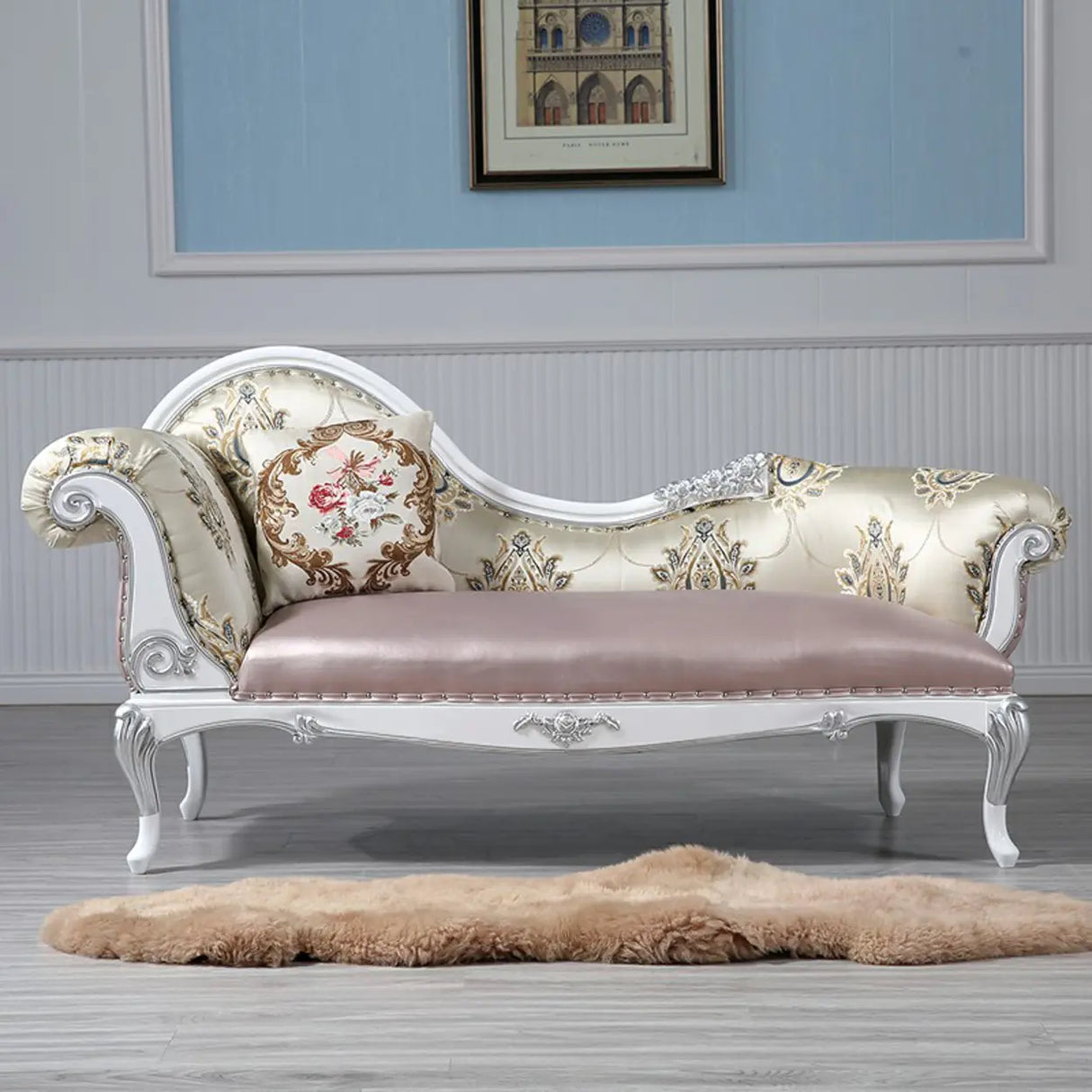 Glam One Arm Floral Curved Velvet Relaxing Chaise Lounge Image - 2
