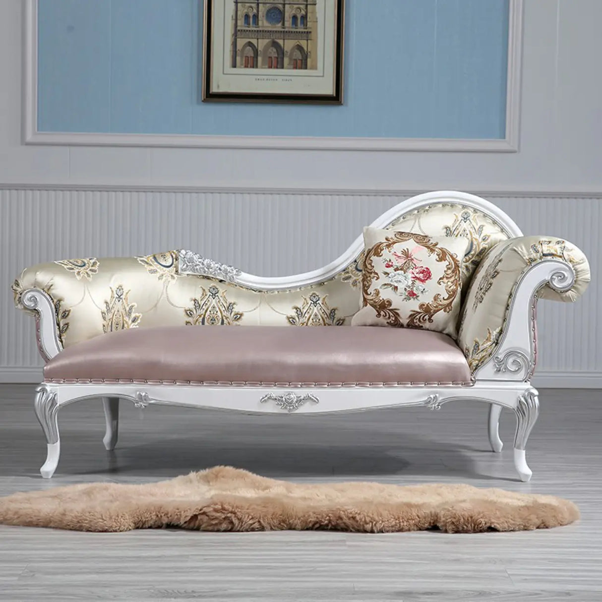 Glam One Arm Floral Curved Velvet Relaxing Chaise Lounge Image - 3