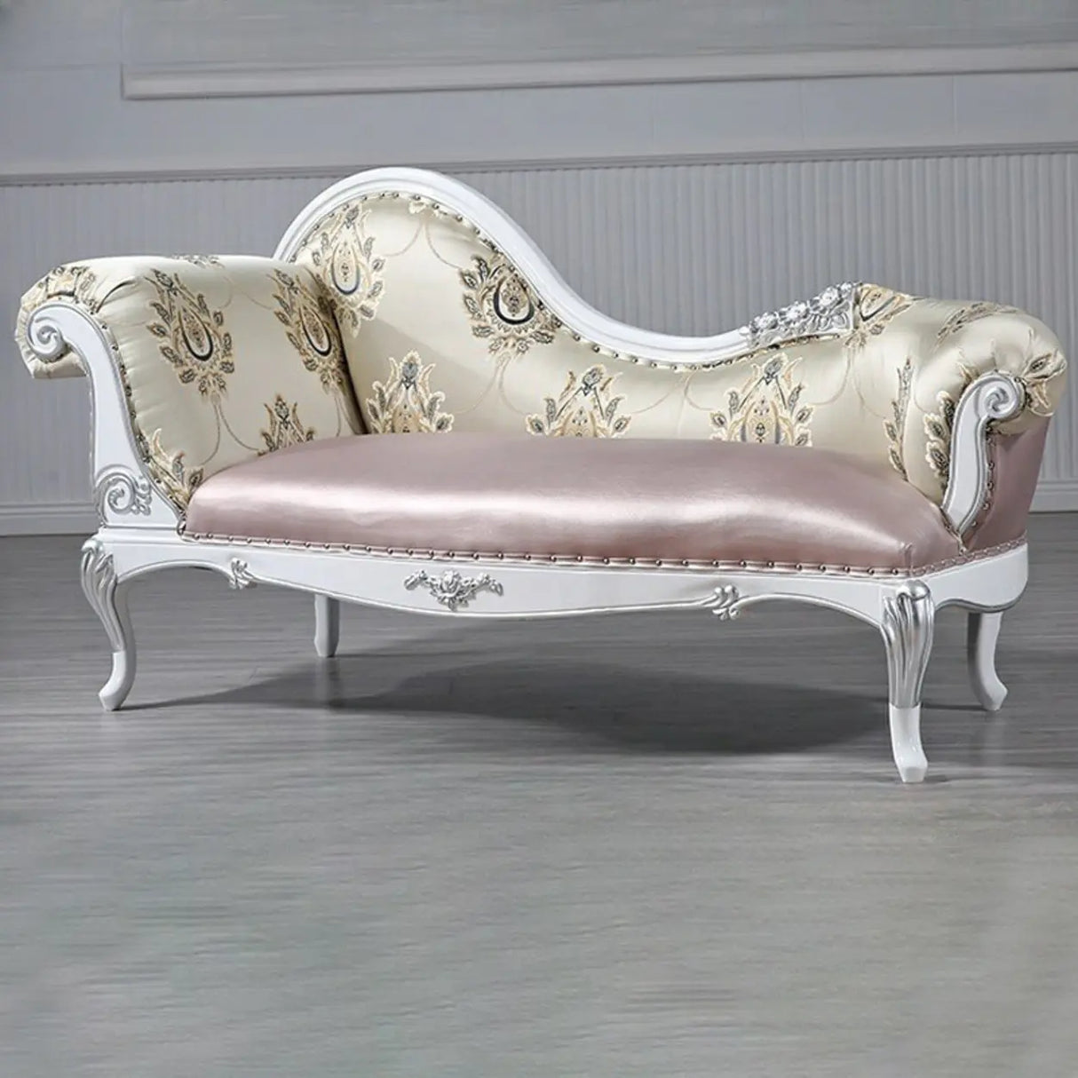 Glam One Arm Floral Curved Velvet Relaxing Chaise Lounge Image - 4