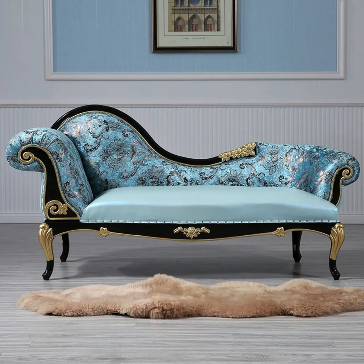 Glam One Arm Floral Curved Velvet Relaxing Chaise Lounge Image - 5