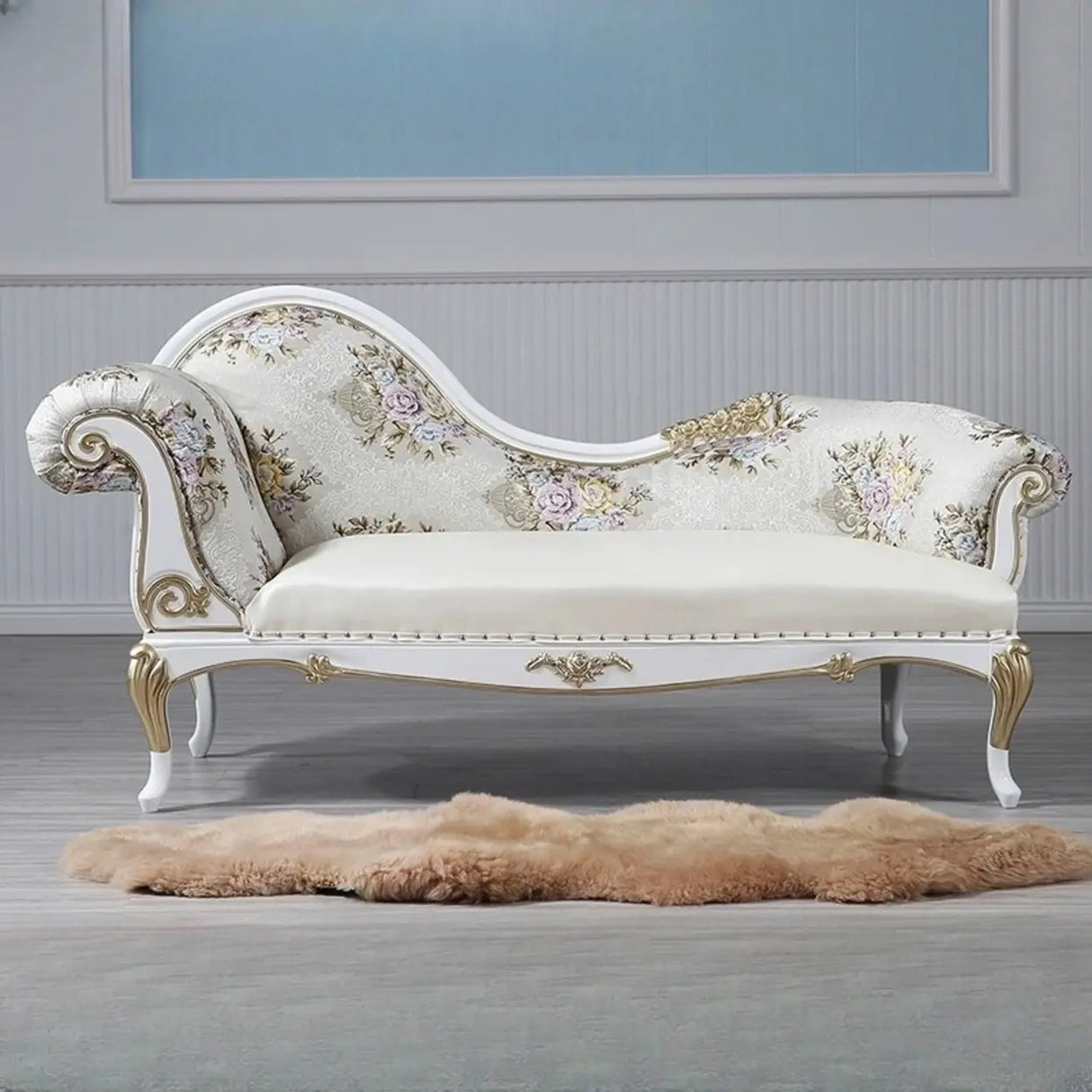 Glam One Arm Floral Curved Velvet Relaxing Chaise Lounge Image - 6