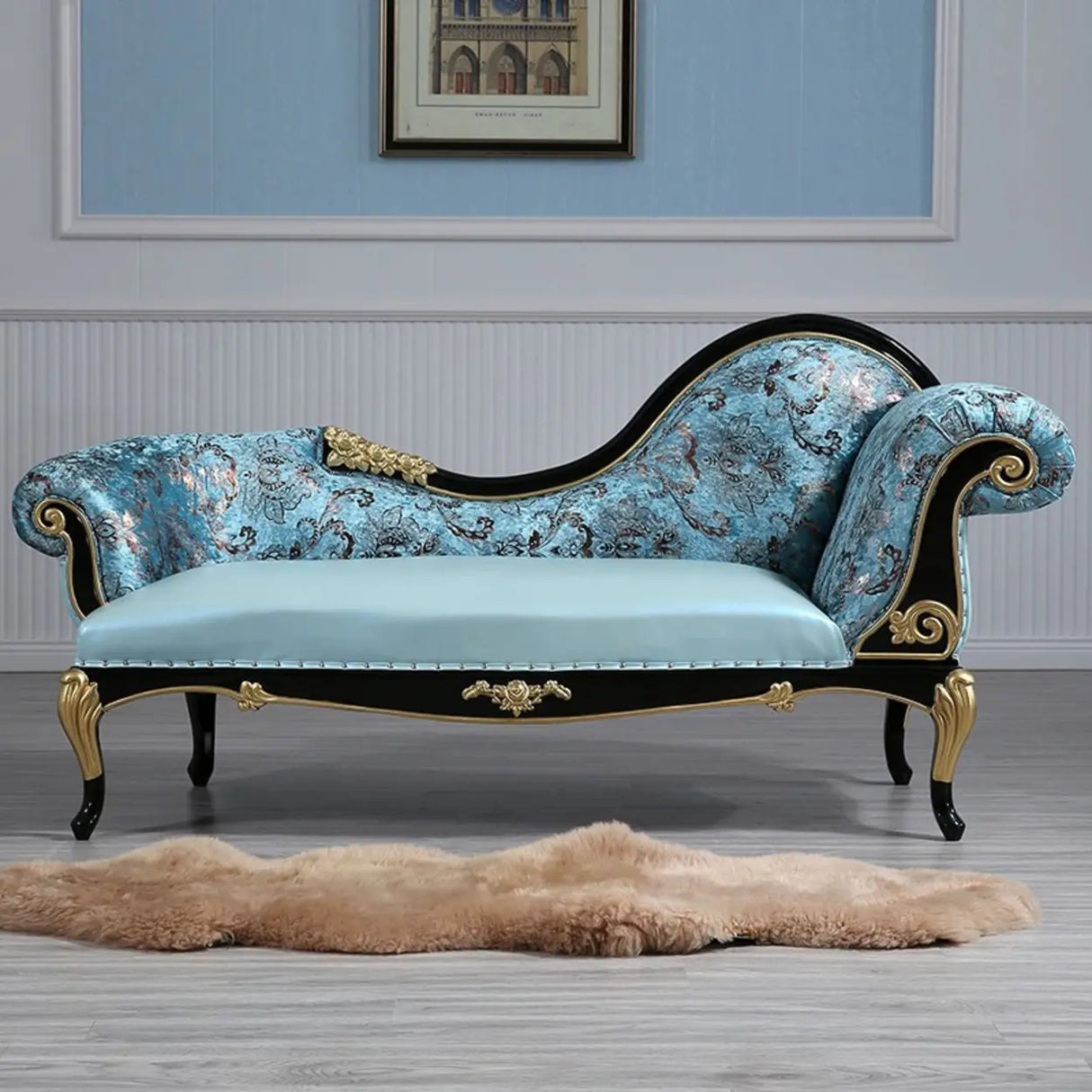 Glam One Arm Floral Curved Velvet Relaxing Chaise Lounge Image - 7