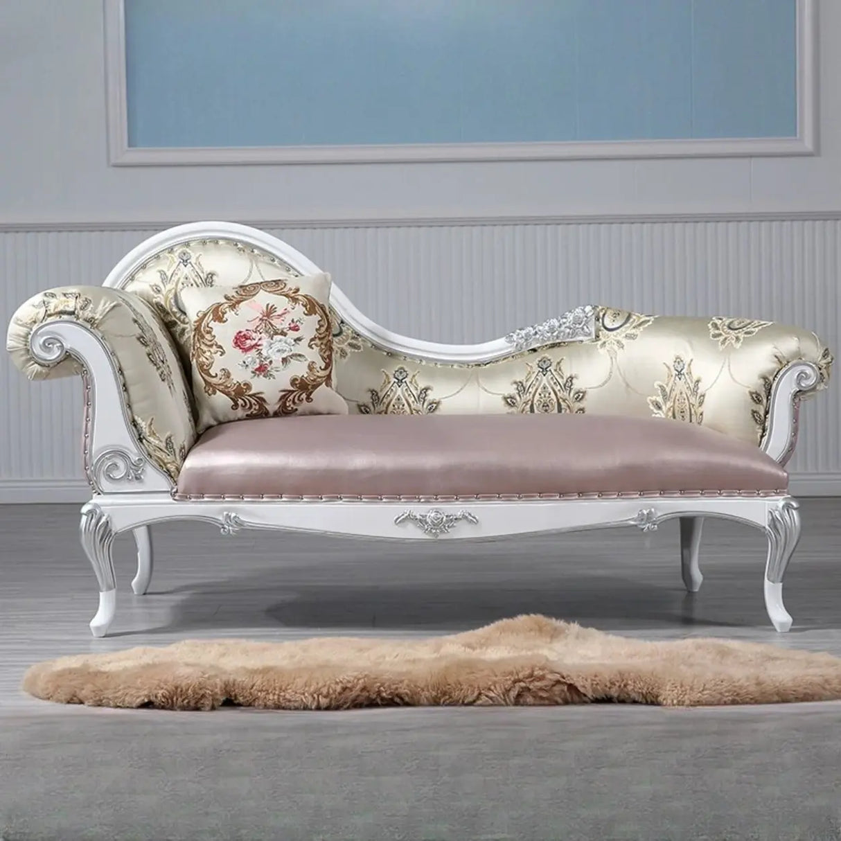Glam One Arm Floral Curved Velvet Relaxing Chaise Lounge Image - 8