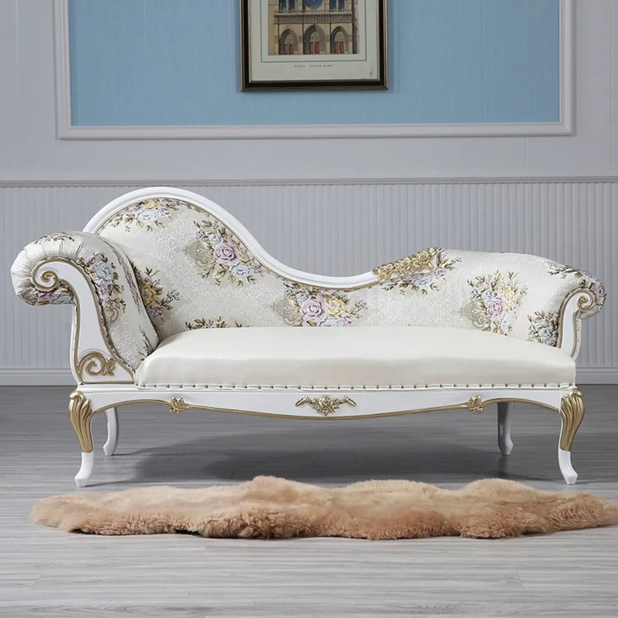 Glam One Arm Floral Curved Velvet Relaxing Chaise Lounge Image - 9