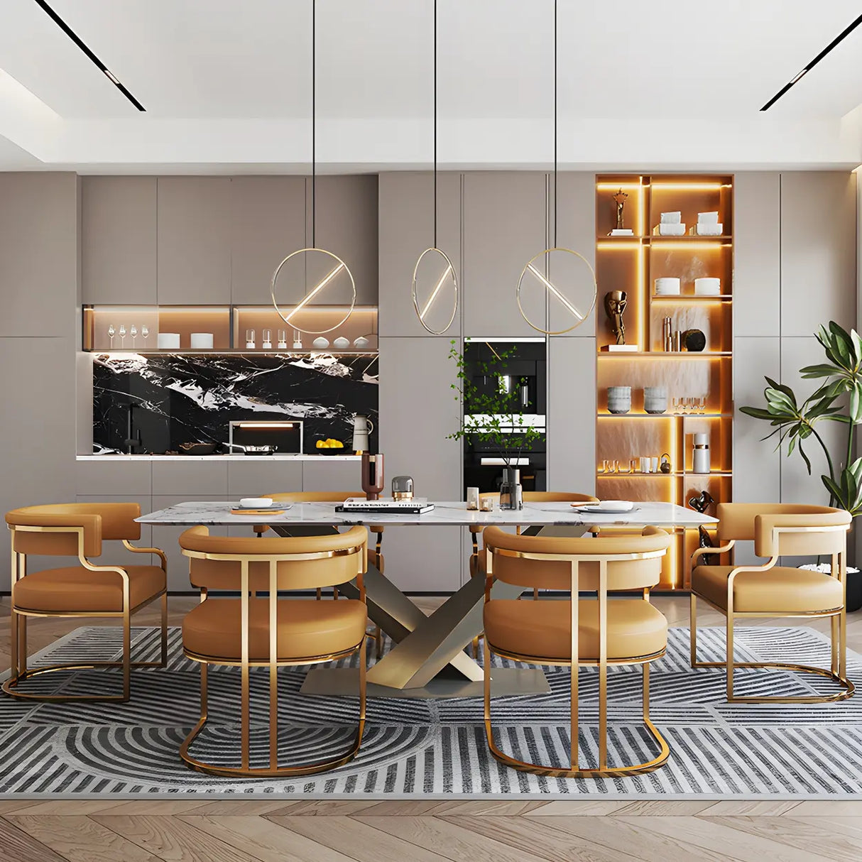 Glam Open Back Faux Leather Upholstered Arm Chair Image - 3