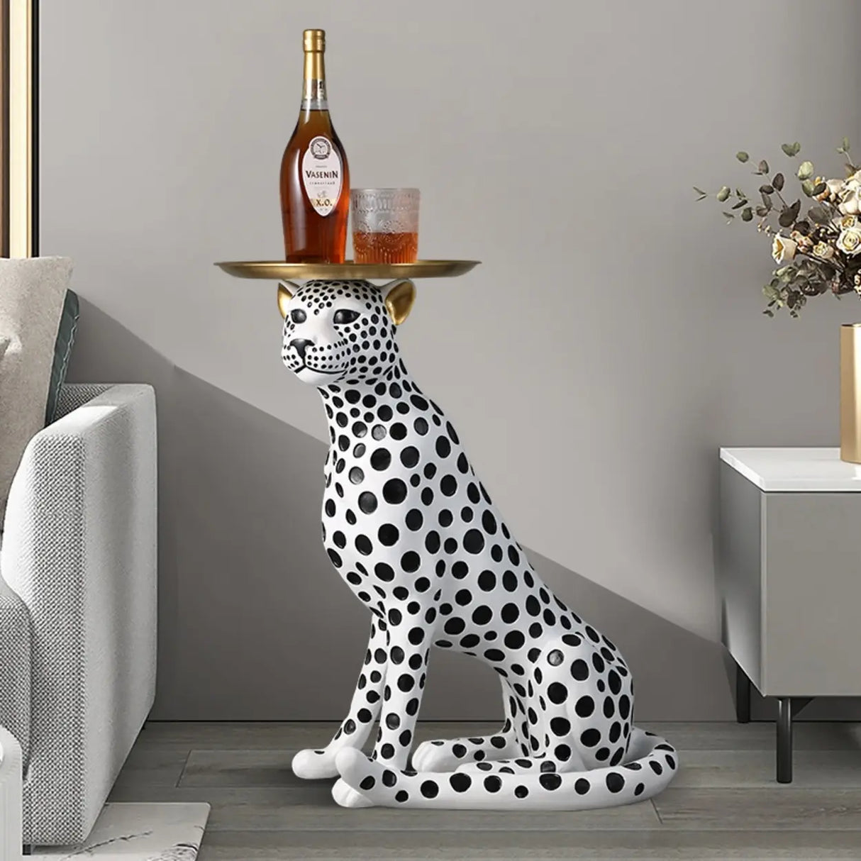 Glam Panther Sculpture Resin Gold Decorative Side Table Image - 2