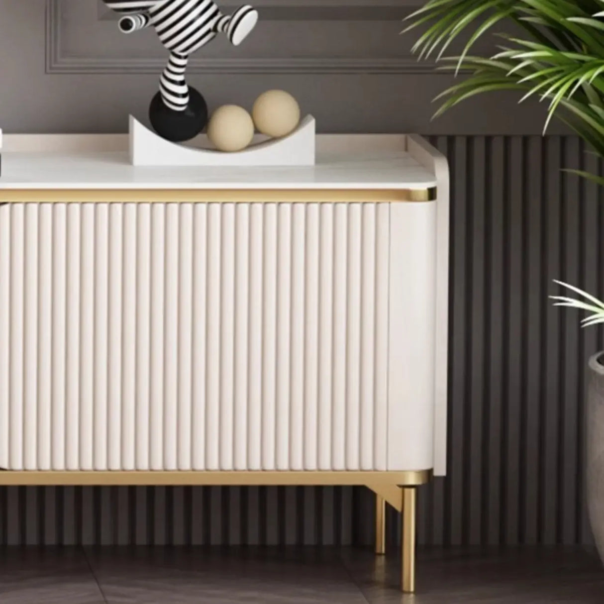 Glam Rectangle Stone TV Stand with Drawers Shelves Image - 11