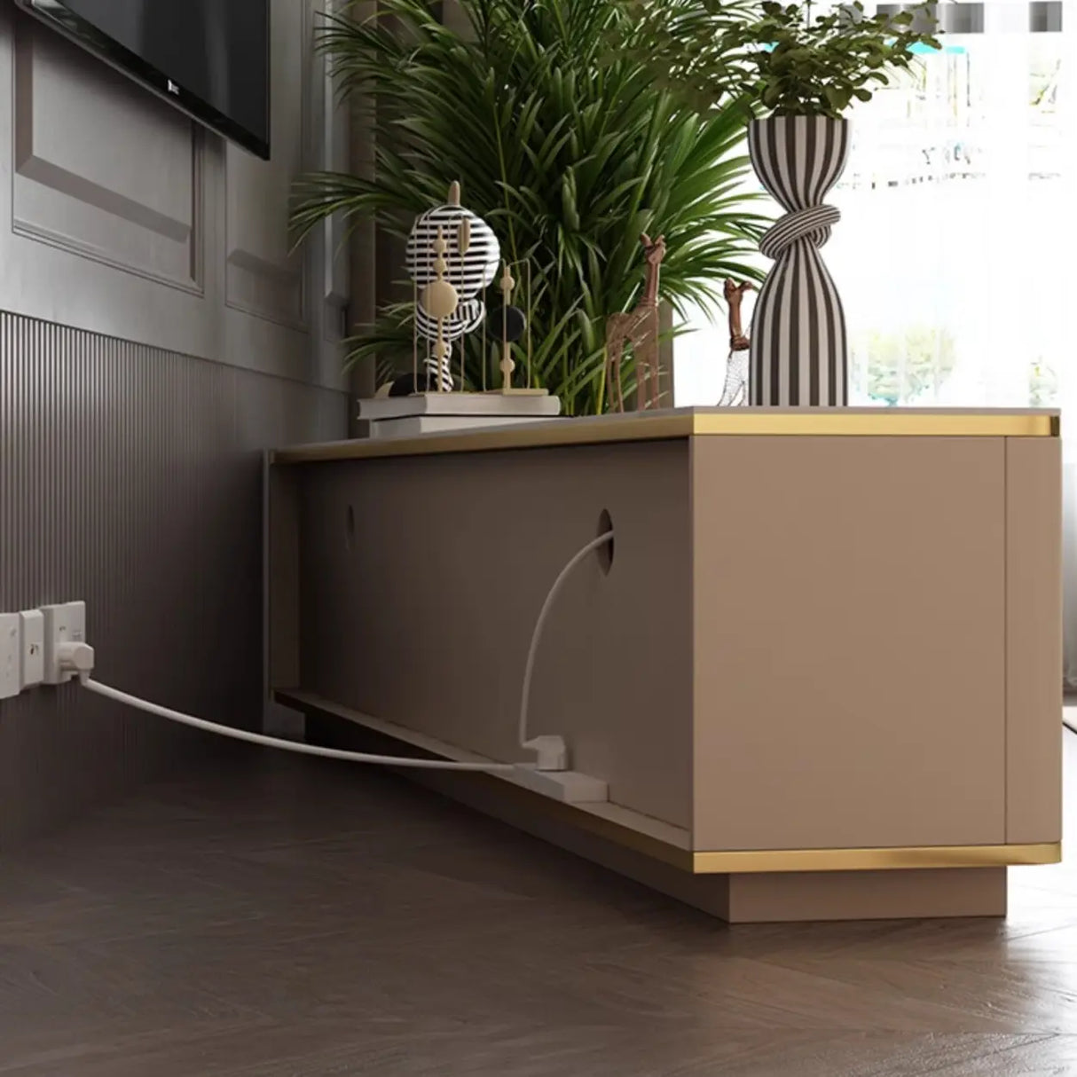 Glam Rectangle Stone TV Stand with Drawers Shelves Image - 3