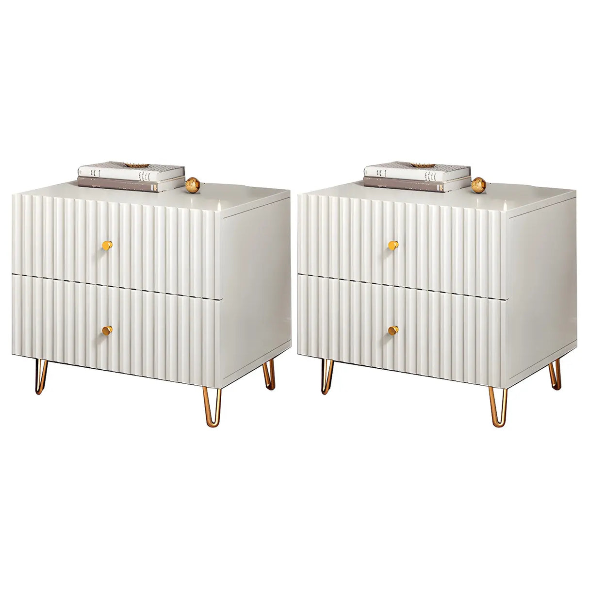 Glam Rectangular Wood White Storage Drawers Nightstand Image - 10