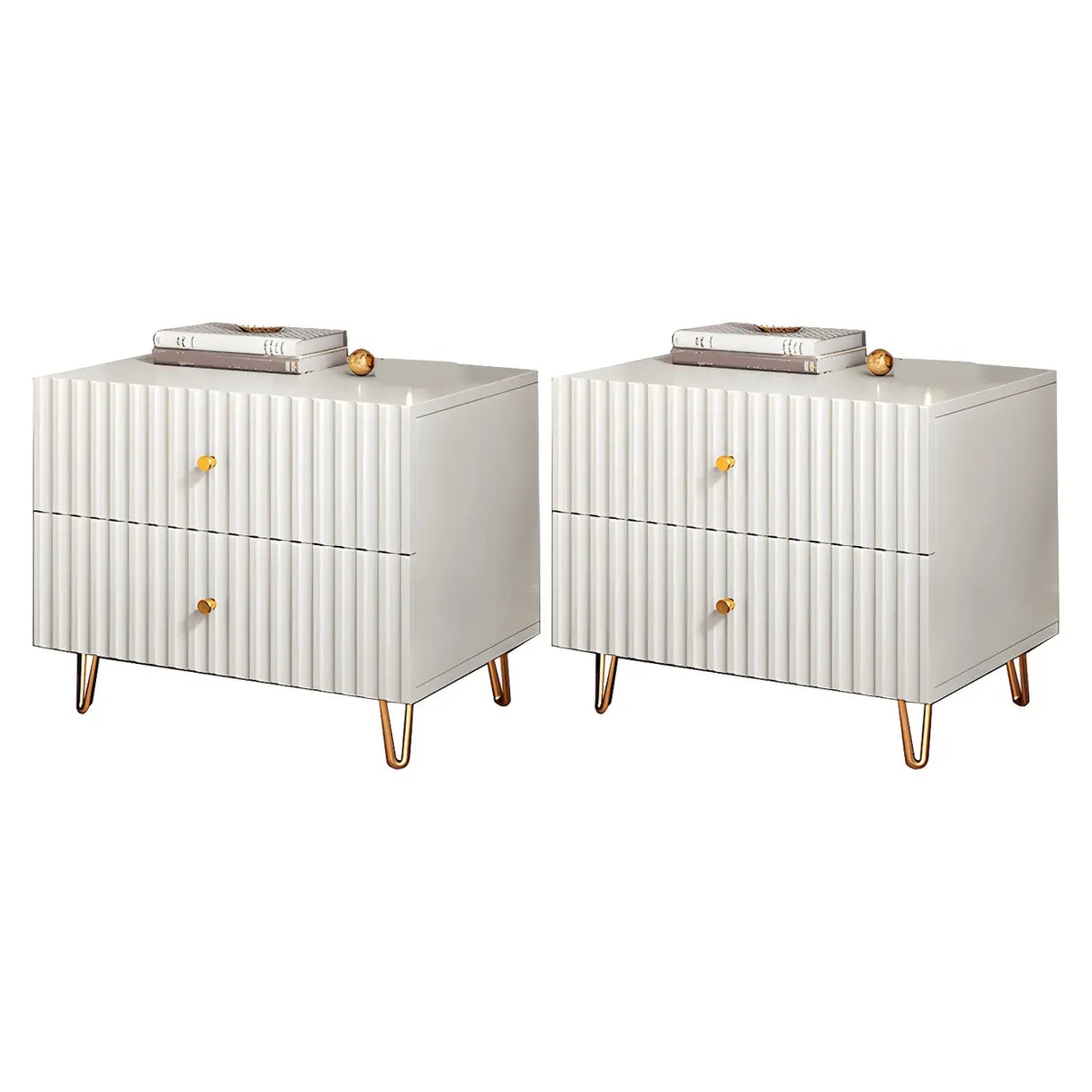 Glam Rectangular Wood White Storage Drawers Nightstand Image - 12